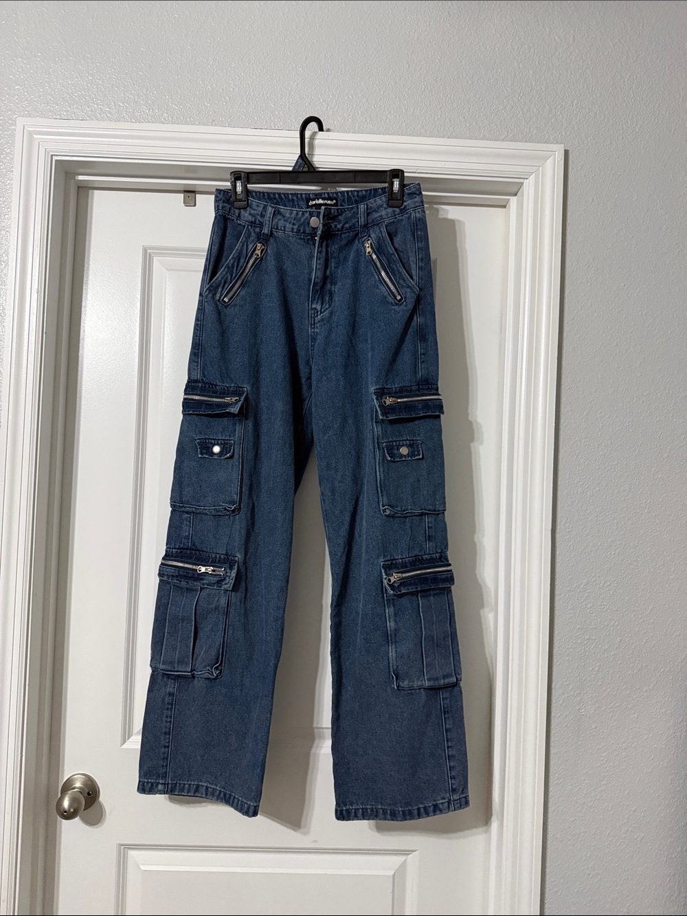 Dark Blue Cargo Denim Pants with Multiple Pockets